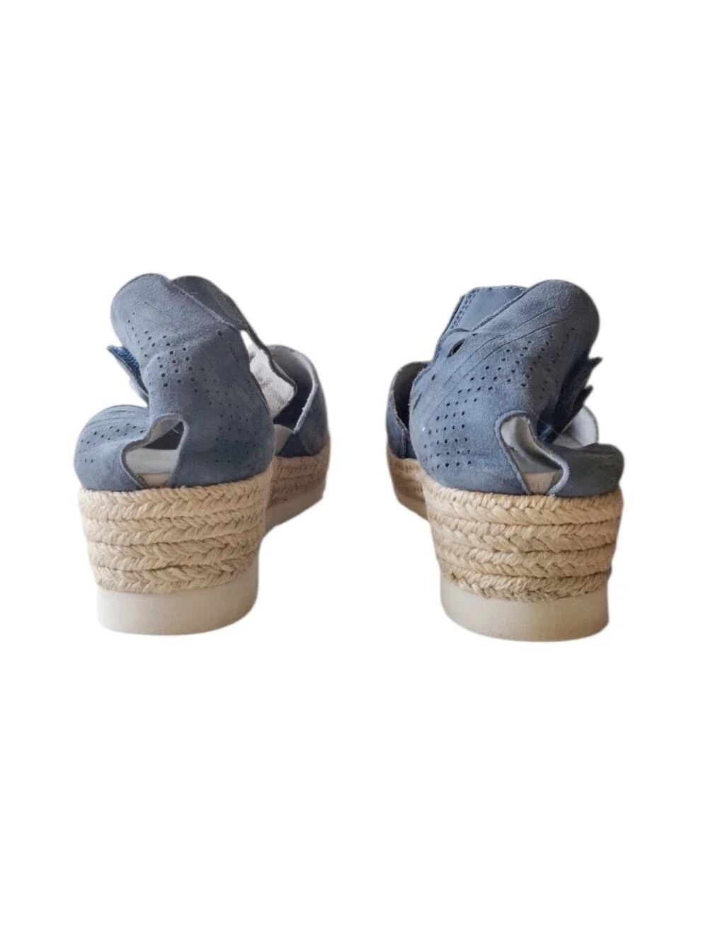 Earth Blue Leather Espadrille Wedge Sandals Ankle Strap Comfort Shoes Sz 8.5